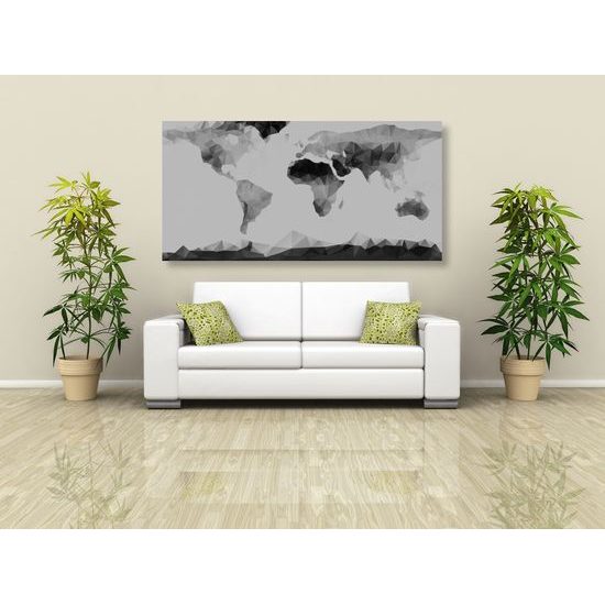 Obraz mapa sveta tvorená mnohouholníkmi v čiernobielom prevedení