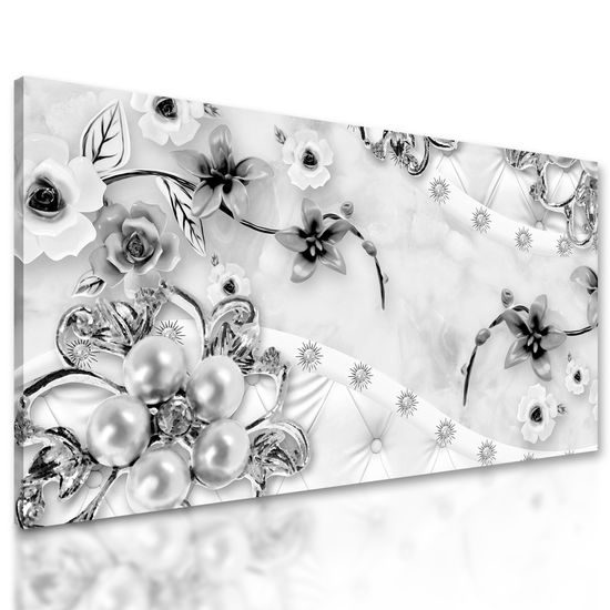 Obraz luxusné perly v čiernobielom prevedení