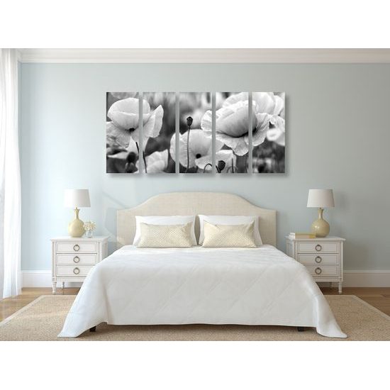 5-dielny obraz jedinečné divé maky v čiernobielom prevedení