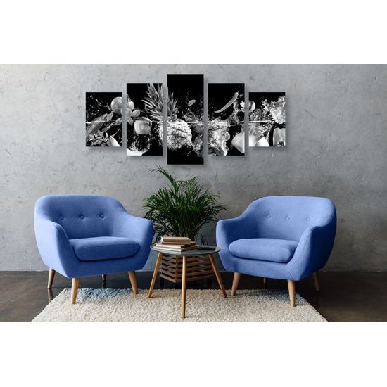 5-dielny obraz čiernobiele ovocie vo vode