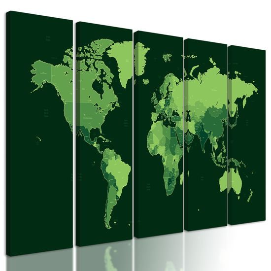 5-dielny obraz mapa štátov v zelenom prevedení