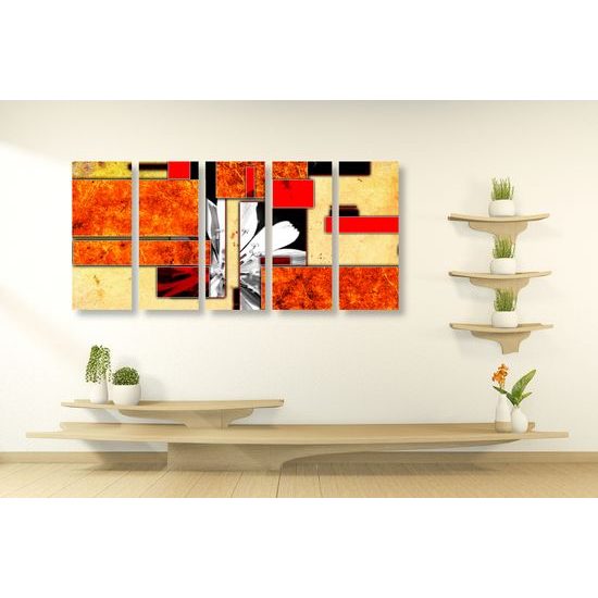 5-dielny obraz kvet v oranžovom ráme