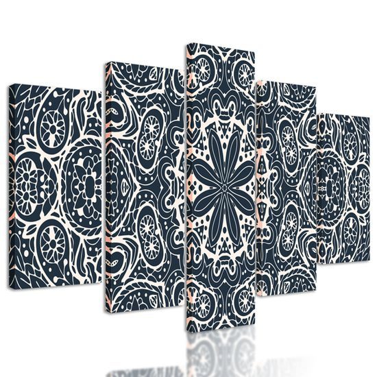 5-dielny obraz Mandala v tmavomodrom štýle