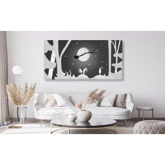 Obraz soby na oblohe v čiernobielom prevedení