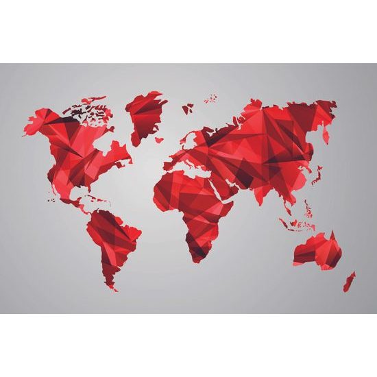 Samolepiaca tapeta mapa sveta tovrená polygonmi v červenom prevedení