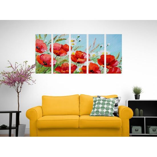 5-dielny obraz maľba divých makov