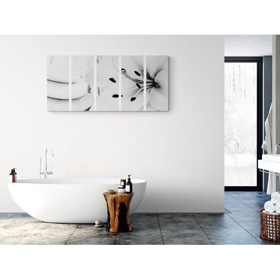 5-dielny obraz Feng Shui zátišie v čiernobielom prevedení