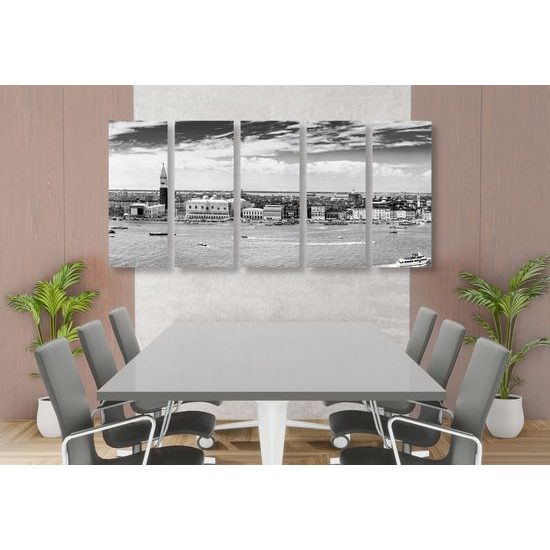 5-dielny obraz romantické Benátky v čiernobielom prevedení