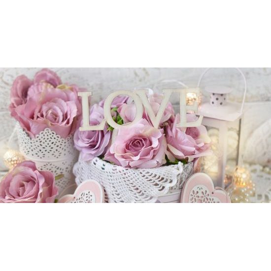 Obraz nádherné romantické zátišie s nápisom love