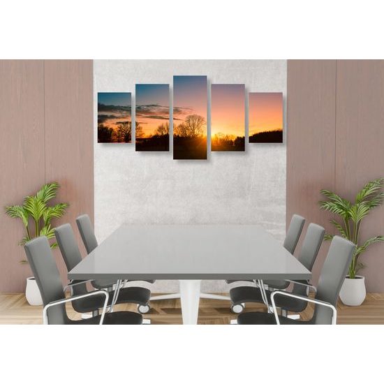 5-dielny obraz západ slnka nad malebnou krajinkou