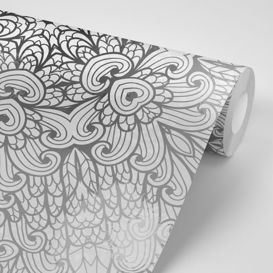 Tapeta obraz umelecká Mandala v čiernobielom prevedení