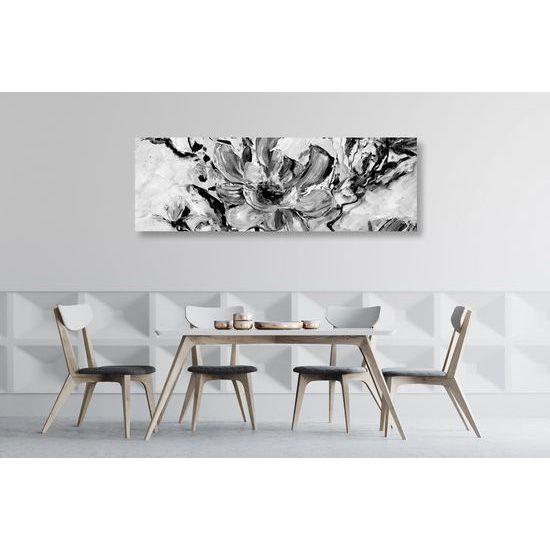 Obraz maľovaná abstrakcia kvetu čiernobielom prevedení