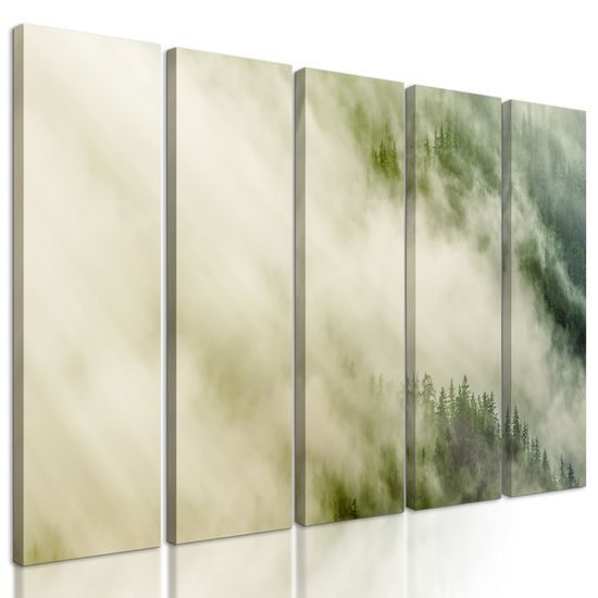 5-dielny obraz les zahalený do hmly