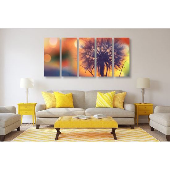 5-dielny obraz púpava pri západe slnka