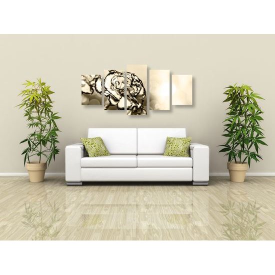 5-dielny obraz nádherný karafiát v sépiovom prevedení