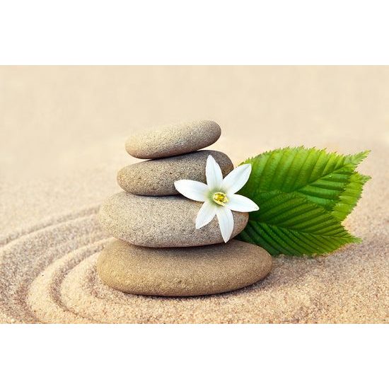 Samolepiaca fototapeta biely kvet so zen kameňmi