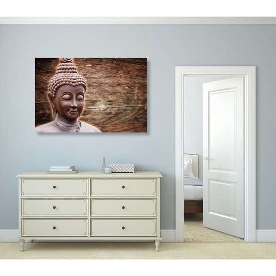 Obraz Budha pri drevenom pozadí