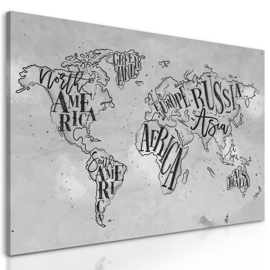 Obraz abstraktná mapa celého sveta v čiernobielom prevedení