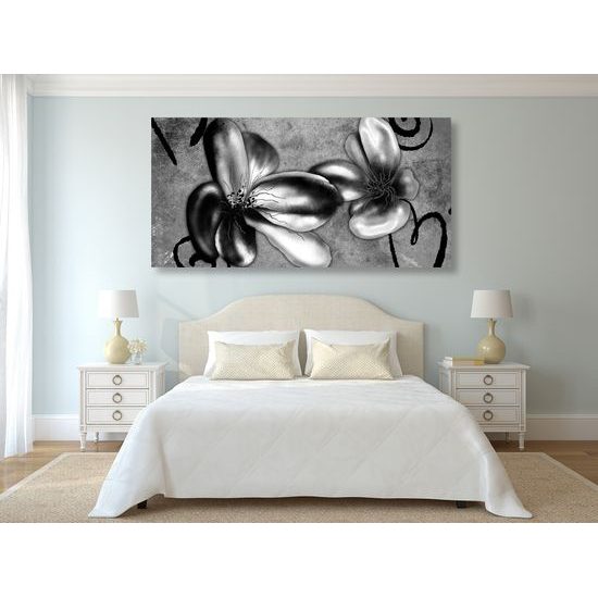 Obraz čiernobiele kvety vo vintage prevedení