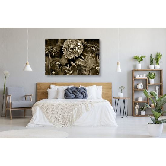 Obraz sépiova olejomaľba kvetov