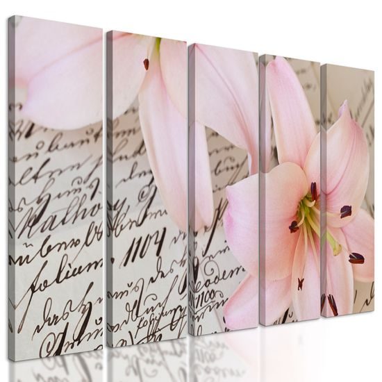 5-dielny obraz rúžová ľalia na ľúbostnom liste