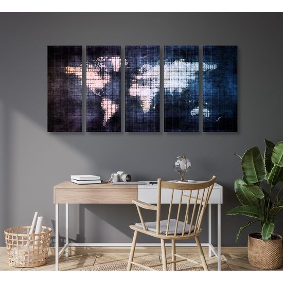 5-dielny obraz futuristická mapa sveta