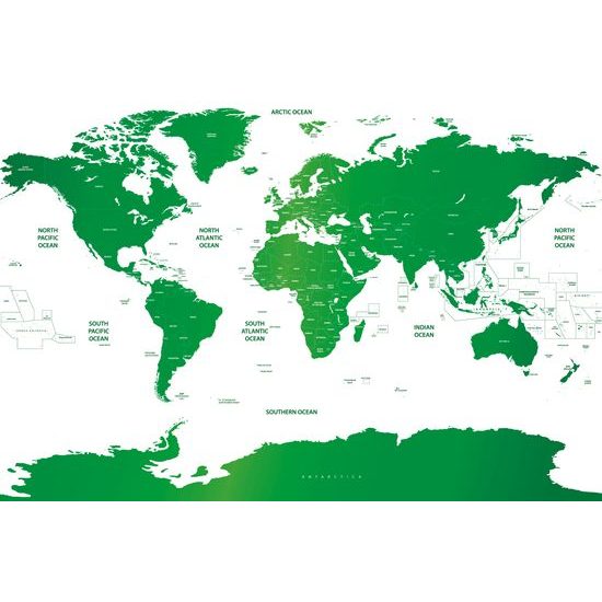 Samolepiaca tapeta podrobná mapa sveta v zelenej farbe