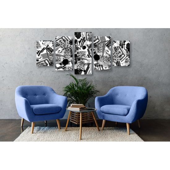 5-dielny obraz čiernobiela neobyčajná abstrakcia