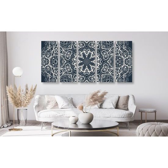 5-dielny obraz Mandala v tmavomodrom štýle