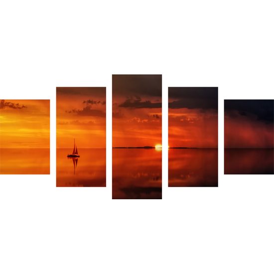 5-dielny obraz loďka a nádherný západ slnka
