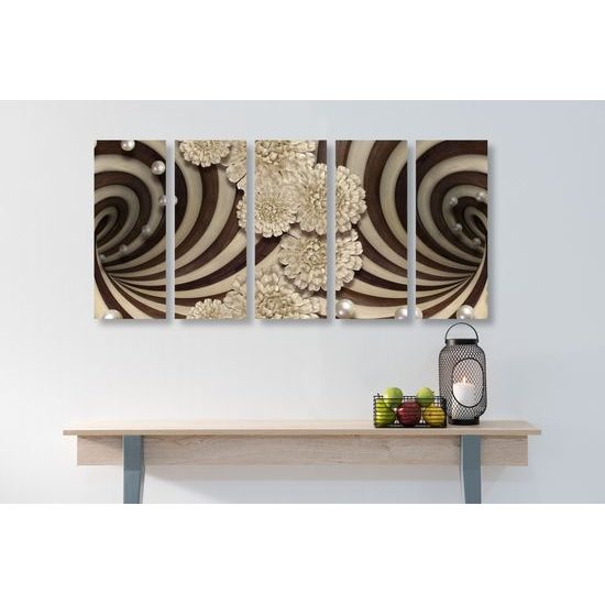 5-dielny obraz špirála v drevenom prevedení