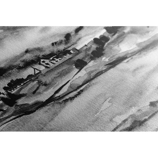 Obraz akavarelové Talianske mestečko v čiernobielom prevedení