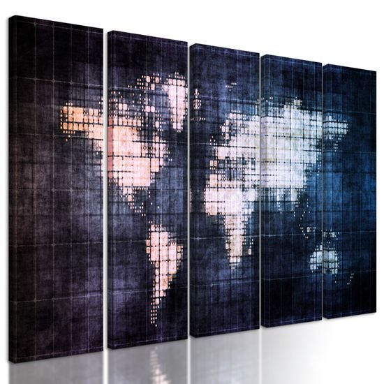 5-dielny obraz futuristická mapa sveta