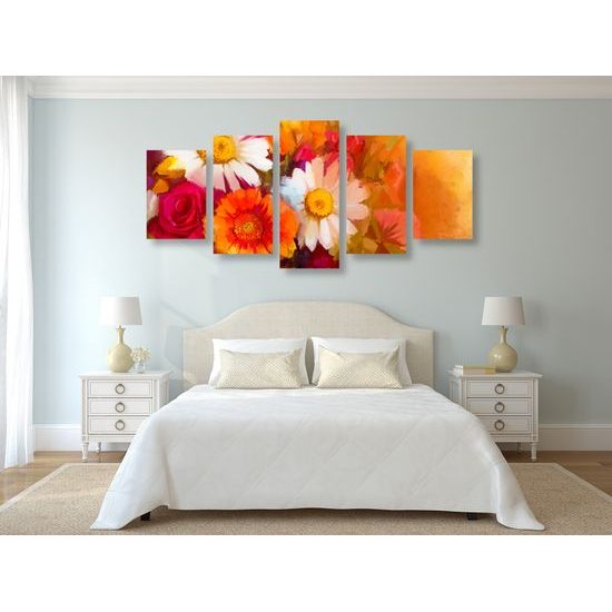 5-dielny obraz umelecká maľba pole plné nádherných kvetov