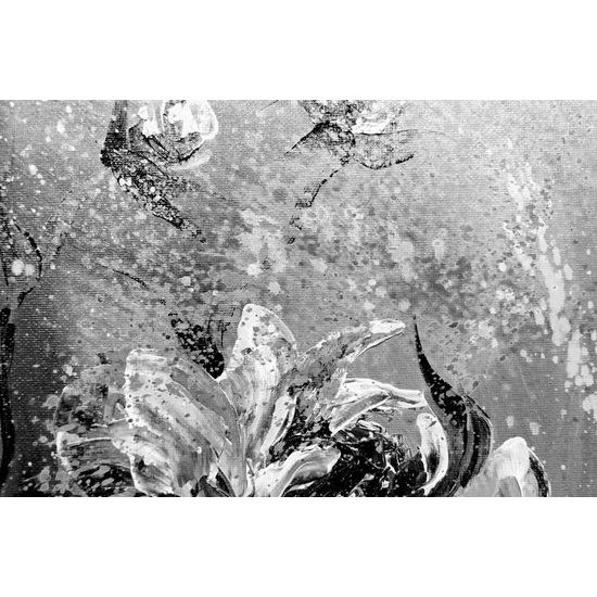 Obraz umelecká abstrakcia pivónie v čiernobielom prevedení