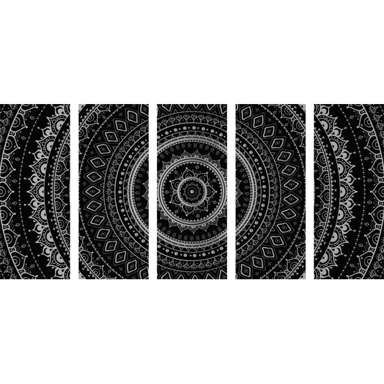5-dielny obraz krásna čiernobiela Mandala