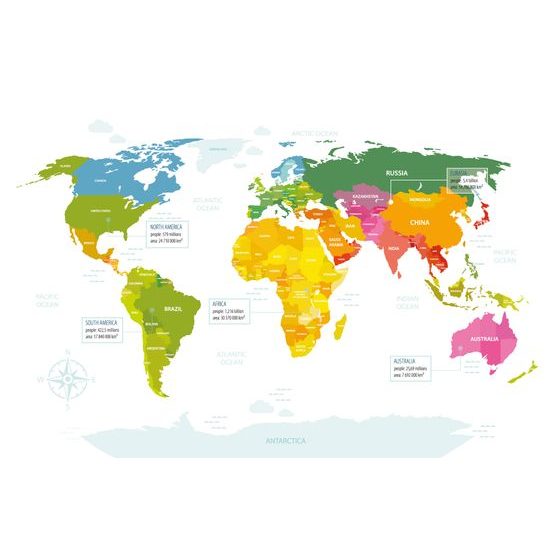 Samolepiaca tapeta pútavá mapa sveta v okúzľujúcom farbenom prevedení