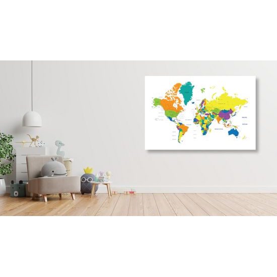 Obraz na korku farebne rozlíšená mapa sveta