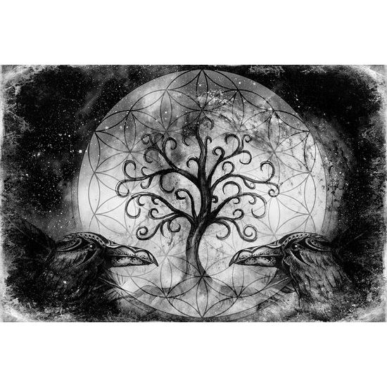 Samolepiaca tapeta čiernobiely nesmrteľný strom života