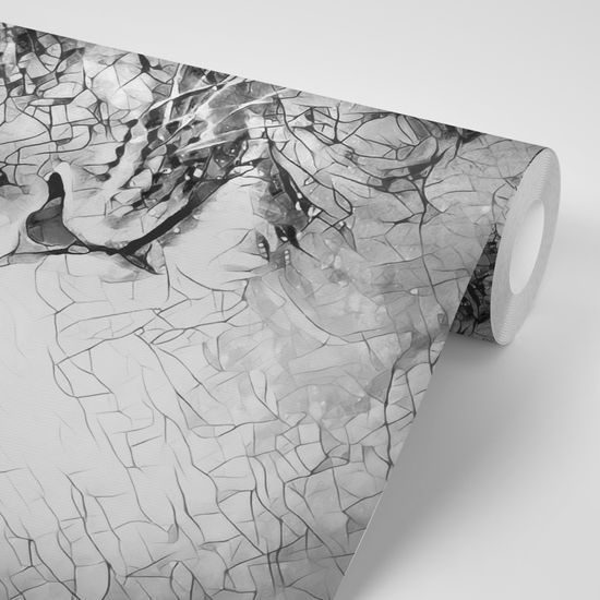 Samolepiaca tapeta spojenie leva a stvoriteľa v čiernobielom prevedení