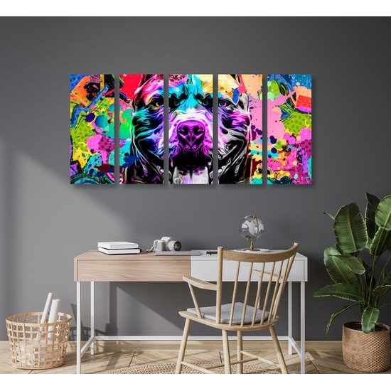 5-dielny obraz pes v pestrofarebnom prevedení