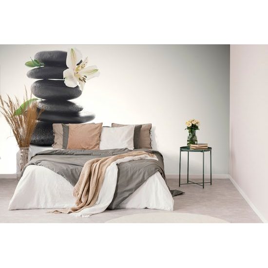 Tapeta kompozícia lávových kameňov s kvetom