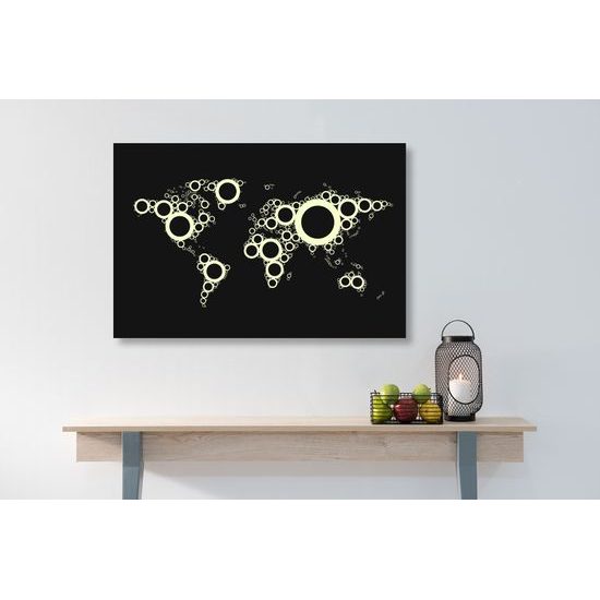 Obraz mapa sveta tvorená kružnicami v čiernobielom prevedení