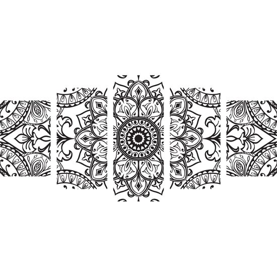 5-dielny obraz čiernobiela Mandala
