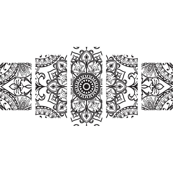 5-dielny obraz čiernobiela Mandala