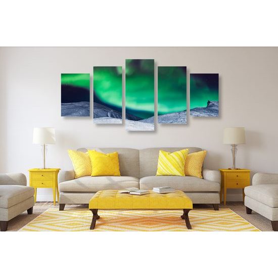 5-dielny obraz zelená polárna žiara