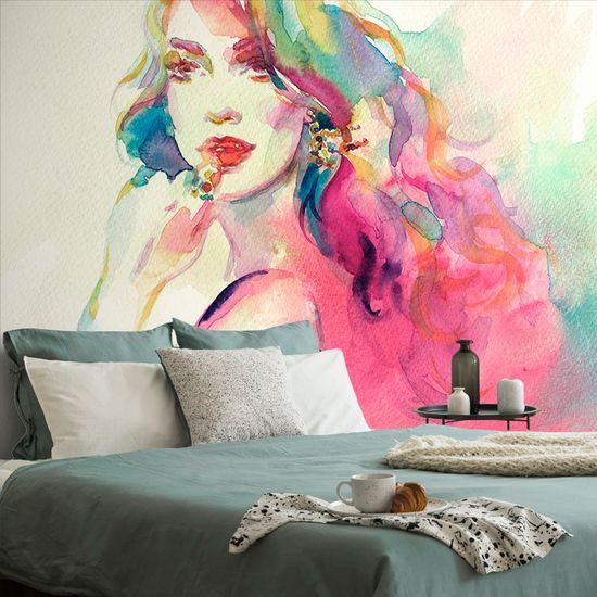 Samolepiaca tapeta portrét dámy v akvarelovom prevedení