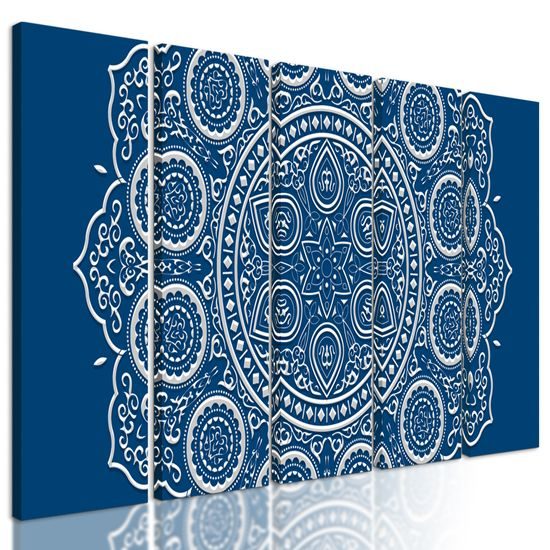 5-dielny obraz nežná Mandala na modrom pozadí