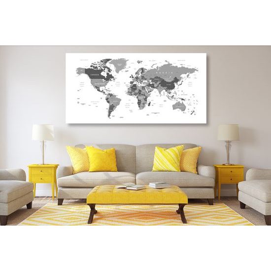 Obraz na korku mapa v pútavom čiernobielom prevedení