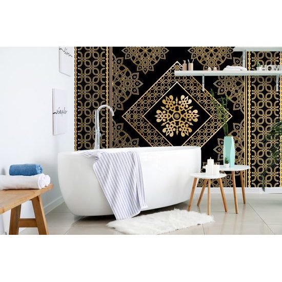 Tapeta nádherný zlatý ornament na čiernom pozadí